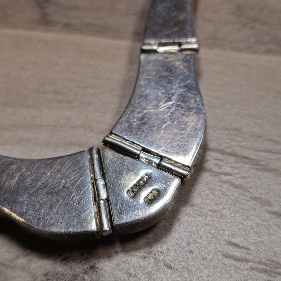 950 MEXICO SILVER JASPER & ONYX HINGED NECKLACE - Picture 6 of 8